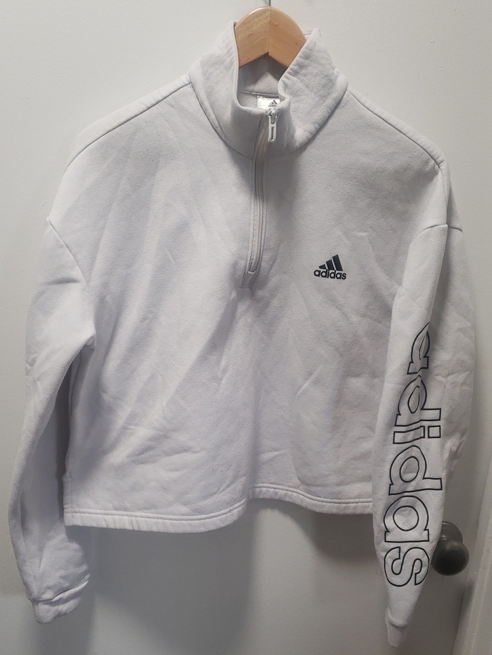 adidas Cropped Half-Zip Fleece Sweatshirt White Jacket